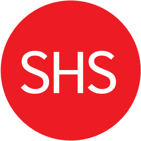 Ecriture "SHS" blanche sur fond de rond rouge
